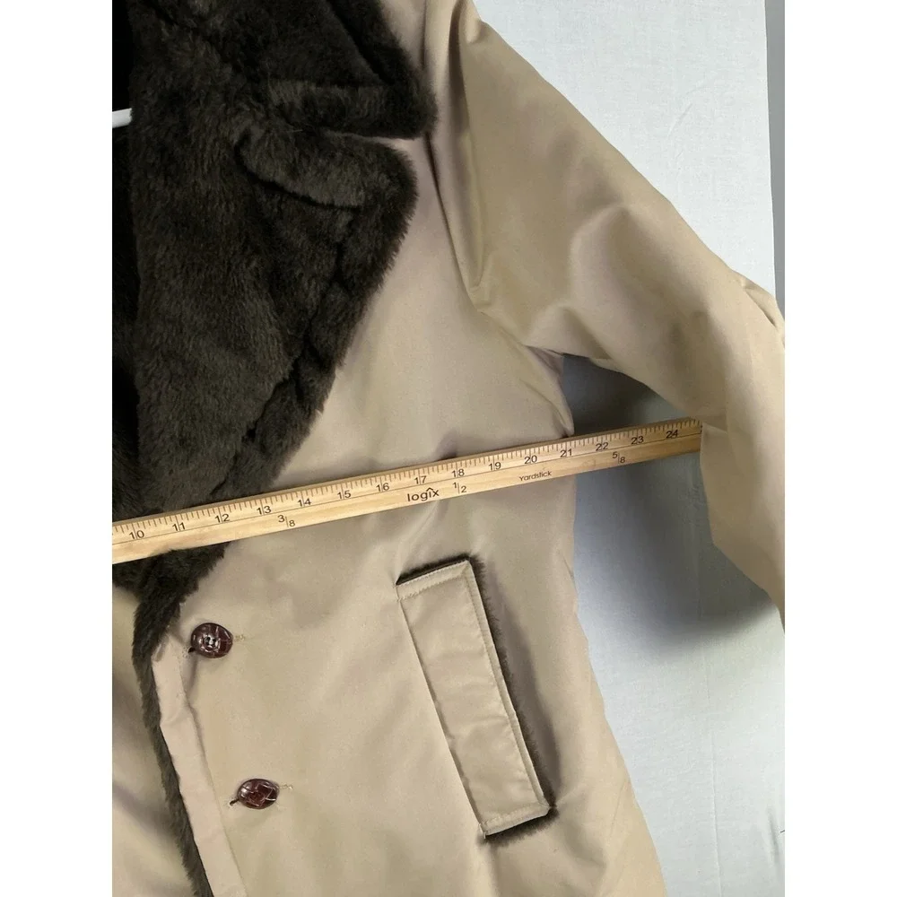 Haband Men's Fur Lined Coat Tan Button Front Warm Winter Jacket Size M